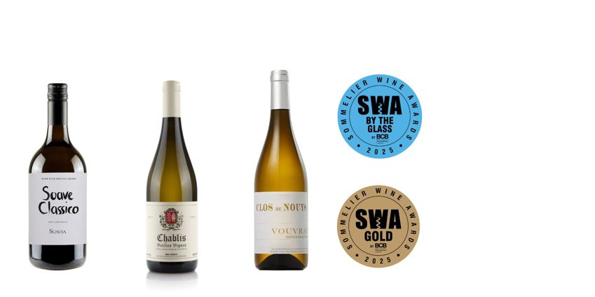 three bottles of wine with medals