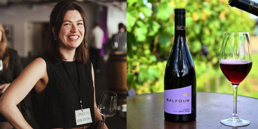 wine glass and bottle on table from balfour winery