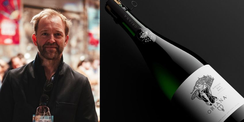 sparkling wine bottle with man